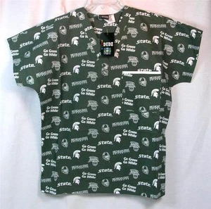 Michigan State Spartans Scrub Top Nurse Uniform Shirt Doctor Team Medical Fan - Picture 1 of 1