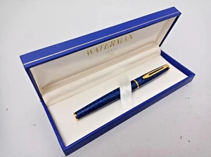 Waterman Hemisphere Fountain Pen Blue Marble & Gold Trim Medium Pt In Box Mint * - Picture 1 of 2