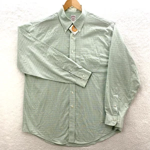 Brooks Brothers Camicia Uomo Grande Verde Plaid Non Ferro La Polo Originale - Foto 1 di 18