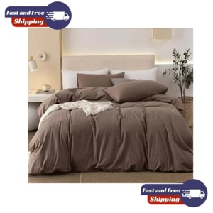 3Pc 100%Duvet Cover Breathable Textured Linen Feel for All Seasons FREE SHIPPING - Picture 1 of 24
