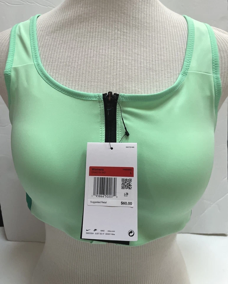 Nike Women’s High Support Padded Zip Front Sports Bra Green DN4219-342