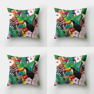 Set of 4 Tropical Birds Indoor/Outdoor Throw Pillow Covers 18x18 Florida - Picture 1 of 2