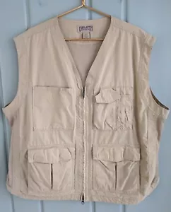 Duluth Trading Cargo Vest Mens XL Fishing Hunting Work Full Zip Pockets Beige - Picture 1 of 8