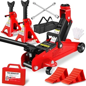 2T Hydraulic Trolley Car Jack with 2 Ratchet 3 Ton Jack Stands, Truck Jack Combo - Picture 1 of 63