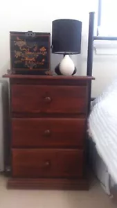 2 x Solid wood bedside tables 3 drawers pine with walnut finish - Picture 1 of 24