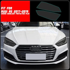 LH+RH Smoke TPU Headlights Protective Precut Film Sticker Cover Trim For Audi A5 - Picture 1 of 10