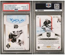 Jonathan Quick 2011 Panini Limited Crease Cleaners Auto 80/99 5 PSA 10 / 10