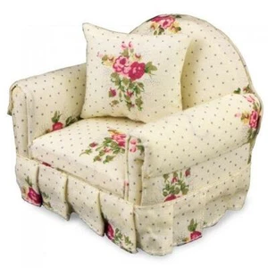 Arm Chair Pink Rose 1.743/4 Reutter Upholstered Dollhouse Miniature - Picture 1 of 6