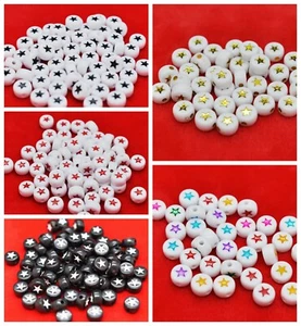100 x 7mm Black Red Pink Gold Star Flat Round Letter Bead Dummy Clip Making - Picture 1 of 8