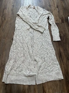Anthropologie S Longline Cardigan crochet Knit Boho Duster Sweater Beige cream T - Picture 1 of 6