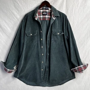 Vintage Woolrich Men XL Corduroy Shirt Teal Green Plaid Turn Cuff Cotton Button - Picture 1 of 24