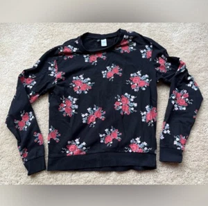 Divided H&M Women’s Black Floral Crew Neck Cotton Sweatshirt - Size S - VGUC - Picture 1 of 6