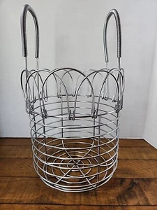 Vintage 13" x 7" Diameter Wire Chrome Egg Basket With Folding Handles - Picture 1 of 7