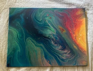 RAINBOW COSMOS SPACE RETRO ABSTRACT PAINTING MCM MID MODERN BOHO POLLOCK STYLE - Picture 1 of 6