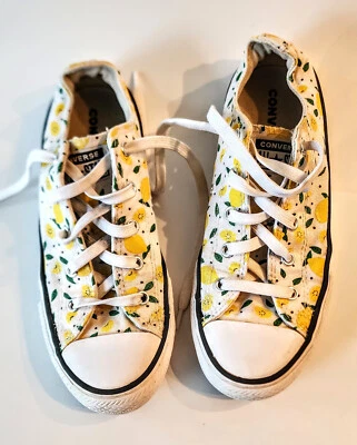 匡威 Converse All Star 经典低帮运动鞋柠檬印花帆布 4 码 — 第 1/4 张图片