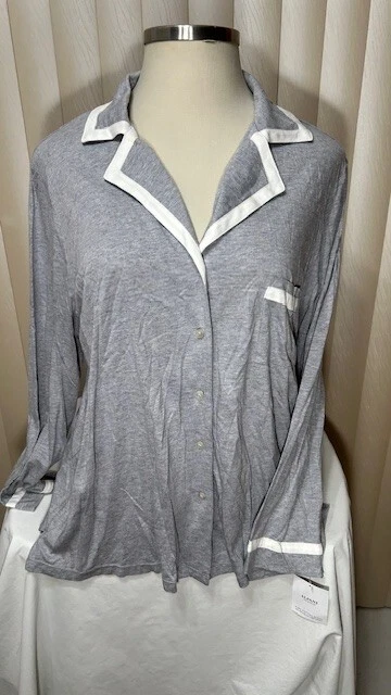 Alfani Long Sleeve Pajama Top 2X Button Down Sleep Lounge Shirt Gray Womens - Image 1 of 4