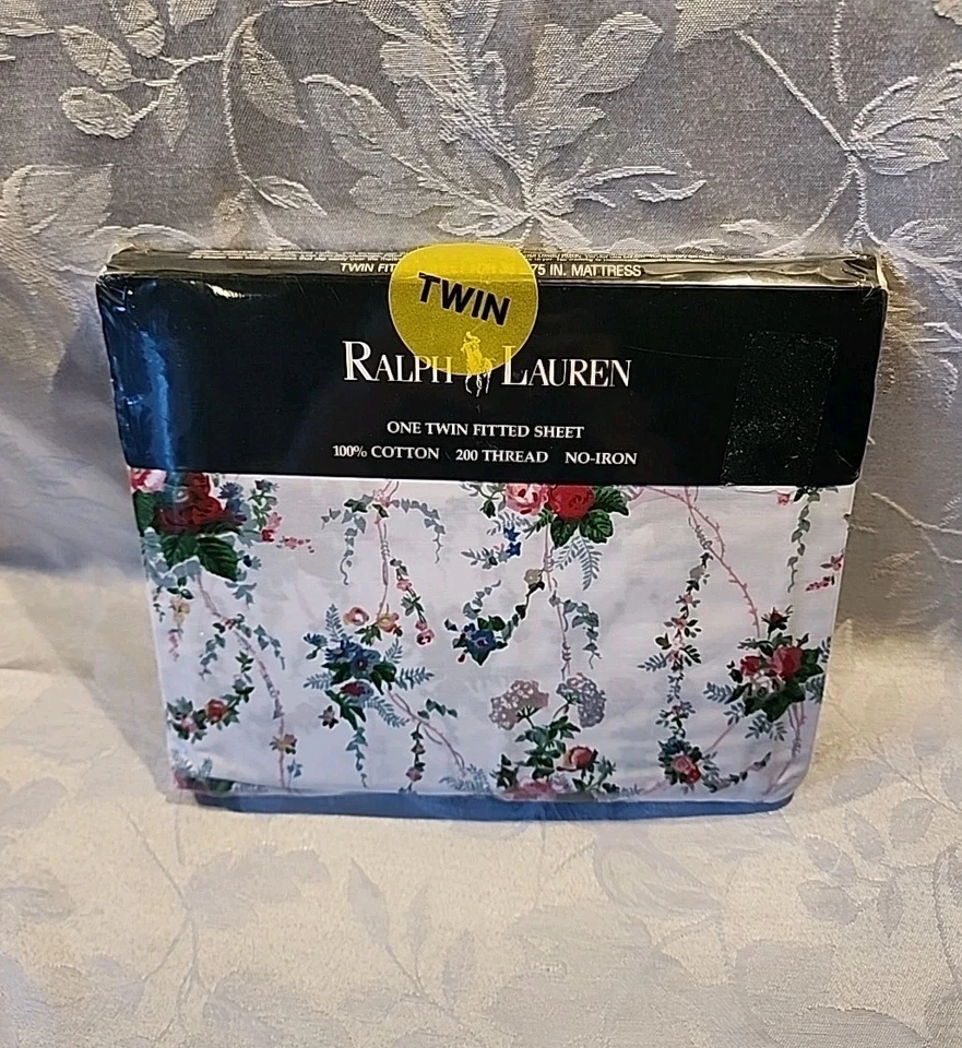 Sábana bajera Ralph Lauren Blaine One Twin nueva en paquete 1989 vintage 100 % algodón Foto 1 de 4
