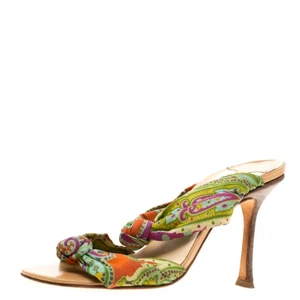 Jimmy Choo Multicolor Fabric Knot Slide Sandals Size 37 - Picture 1 of 8