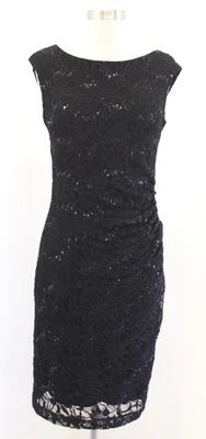Lauren Ralph Lauren Black Sequin Lace Ruched Wiggle Sheath Dress Cocktail Size 4 - Image 1 of 4