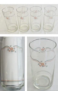 Vintage Corelle Glass Tumblers 16 oz. ENGLISH BREAKFAST Blue Pink Flowers 4-Pc - Picture 1 of 6