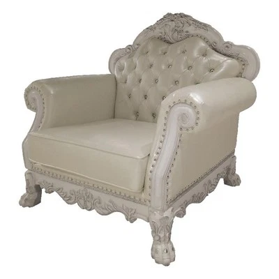 ACME Furniture Dresden Upholstered Faux Leather Chair with 2 Pillows in White - Image 1 of 4