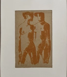 Max Kaus, Lithografie, Probedruck, signiert, datiert, Expressionismus, Zwei Akte - Bild 1 von 1