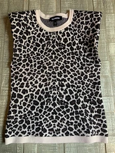 Express Leopard Print Sleeveless Sweater Knit Top Shoulder Pads Size Small - Picture 1 of 4
