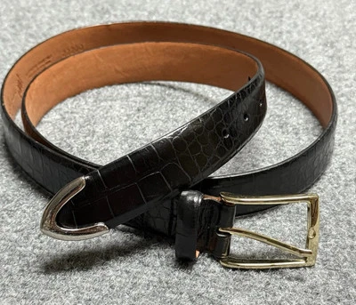 Martin Dingman Belt Mens 44 Black Leather Alligator Grain Calf USA 22200 Reptile - Image 1 of 4