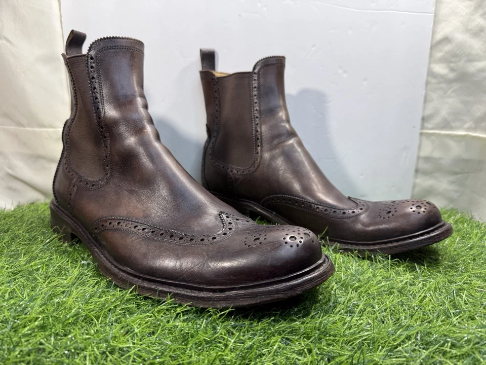 Cole Haan Made in Italy Brown Full Grain Men Leather Brogue Chelsea Boots 11.5M - Image 1 of 4