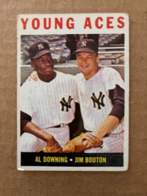 Tarjeta de béisbol de colección 1964 Topps #219 Al Downing/Jim Bouton Young Aces gama baja Foto 1 de 2