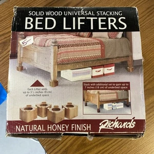 Richards Stackable Wood Bed Lifters Natural Honey Finish (Set of 4 lifters) NEW - Picture 1 of 9