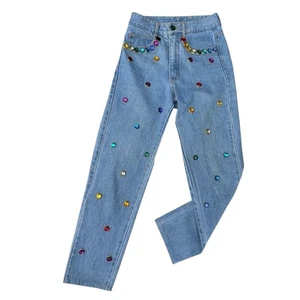 Vintage 80’s 90’s Women’s S Montana Goldberg Colorful Jeweled Denim Jeans - Picture 1 of 10