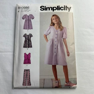 Simplicity R10986 Girls Dresses Top Pants Uncut Sewing Pattern Size 7 8 10 12 - Picture 1 of 2