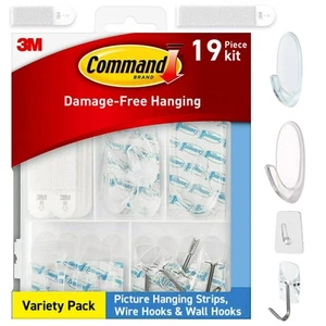 Clear Variety Pack, Including 8 Pairs of Picture Hanging Strips, 4 Clear Wire... - Picture 1 of 11
