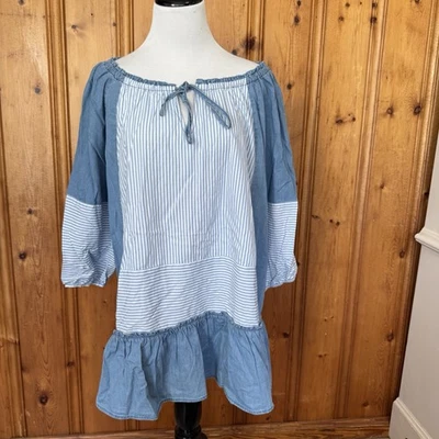 Cato Est. Blusa túnica XL de mezclilla y rayas blancas 1946 para mujer Foto 1 de 4