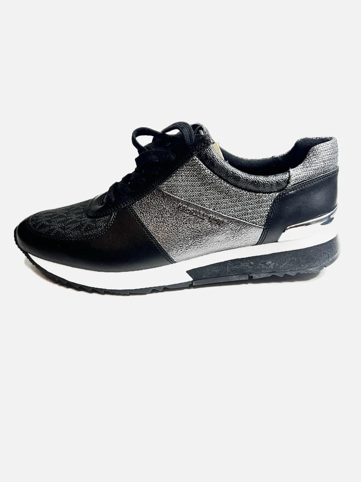 Michael Kors MK Entrenador Tenis Mujer’s Talla 10M Zapatos Metálicos Negro Plata Foto 1 de 4