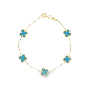 Turquoise Clover Bracelet 9 Carat Gold - Picture 1 of 4
