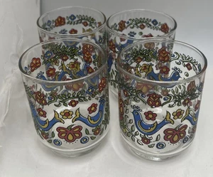 Vintage Libbey Country Festival Volkskunst Bluebird Saftgläser 4er Set - Bild 1 von 2