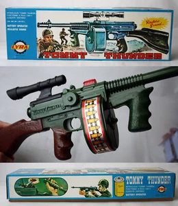 RARE VINTAGE 70'S PLASTIC B/O TOMMY GUN THUNDER LYRA GREECE GREEK NEW ! - Picture 1 of 12