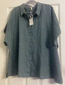 NWT $148 Eileen Fisher Nile Organic Linen Classic Collar Shirt 2X - Picture 1 of 5