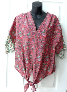Max Studio Pink Multi Floral Cotton Blend Tie Blouse Top M NWT $78 - Picture 1 of 4