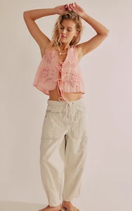 Free People Sweet Escape Top Eyelet Embroidered Sleeveless Tank Rose Blush S - Picture 1 of 4