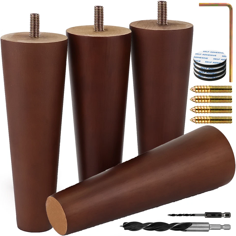Juego de 4 patas para muebles, repuesto de madera marrón premium, muchos tamaños disponibles Foto 1 de 1