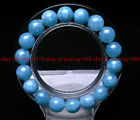 Natural Blue Aquamarine Crystal Gemstone Round Gems Beads Elastic Bracelet 7.5"