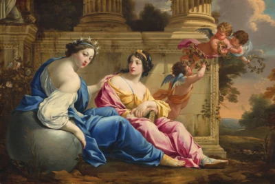 The Muses Urania and Calliope | Simon Vouet and Studio | 1634 Renaissance Print - Image 1 of 4
