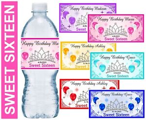 SWEET 16 SIXTEEN BIRTHDAY PARTY FAVORS WATER BOTTLE LABELS ~ PERSONALIZED 
