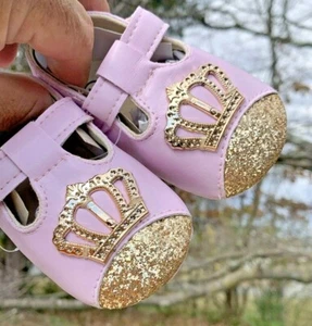 NWT Princess Ballet Flats Cinderella Gold Crown Pink Shoes New Born 1 ❤️sj15m9 - Picture 1 of 11