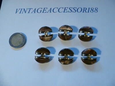 LOTTO 6 bottoni vintage anni 80 metallo color argento / resina marrone  2,2 cm - Immagine 1 di 4