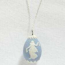 Wedgwood  Jasperware Blue Pendant Dancing Hours Egg N  Chain Jewellery 