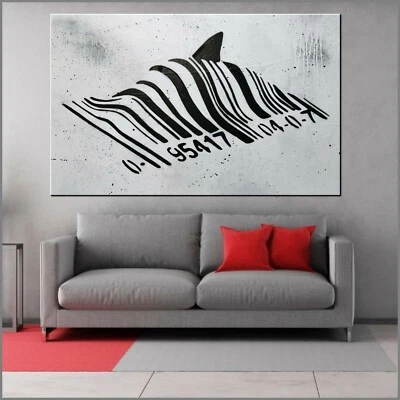 Big Banksy Barcode Shark Funky Wall Street Art 160cm x 100cm Textured Painting - image 1 of 4